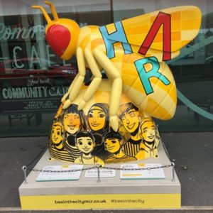 Bee sculpture outside Manchester Youth Zone
