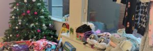 donated presents under the christmas tree
