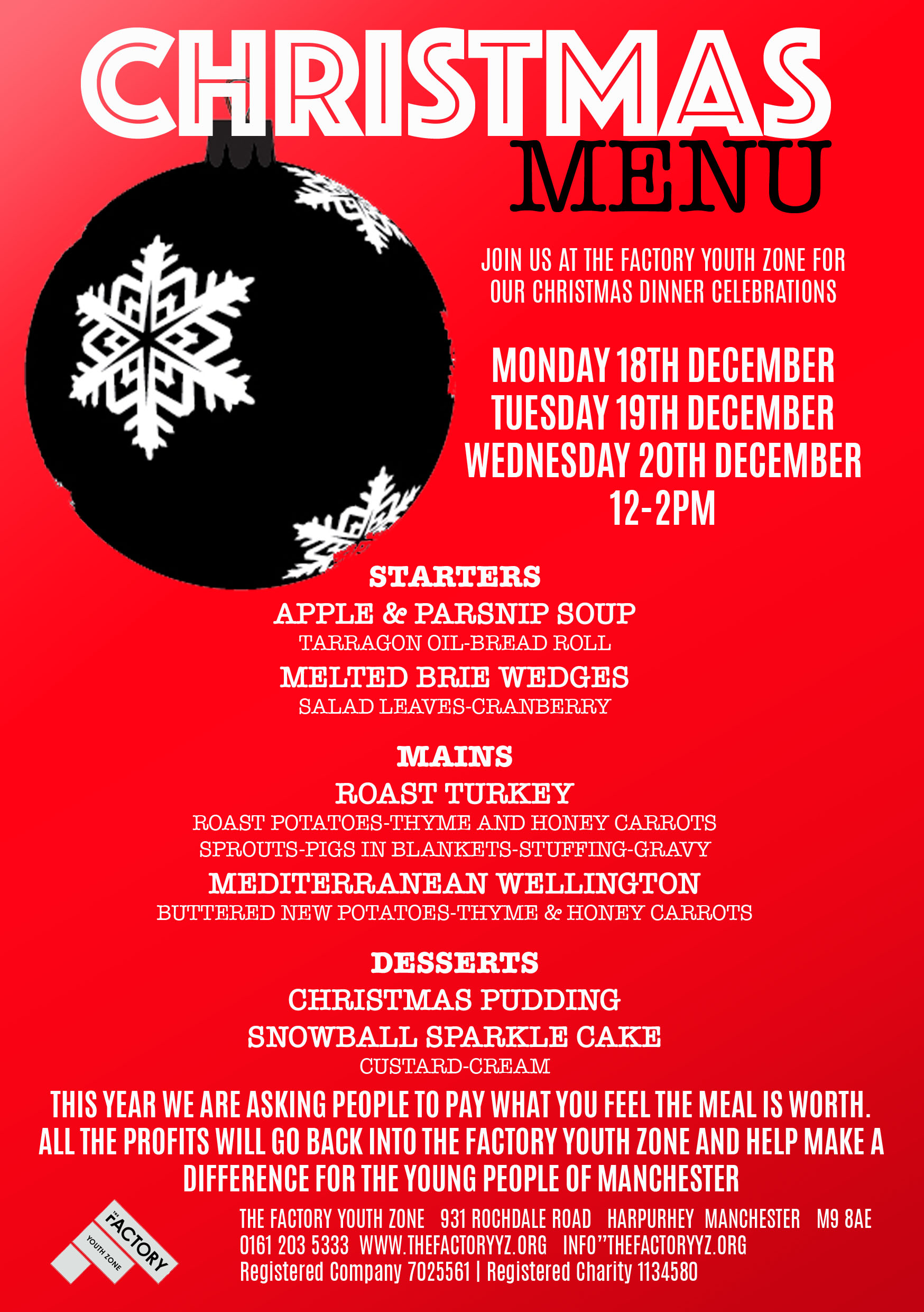Christmas menu 2017 manchester youth zone